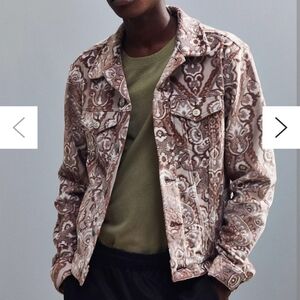 Urban Outfitters BDG Tapestry Trucker Jacket Button Front Brown Cream Size Small